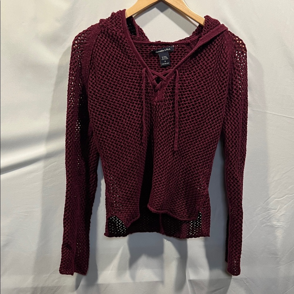 Abercrombie & Fitch Maroon Knit Lace-Up Hoodie